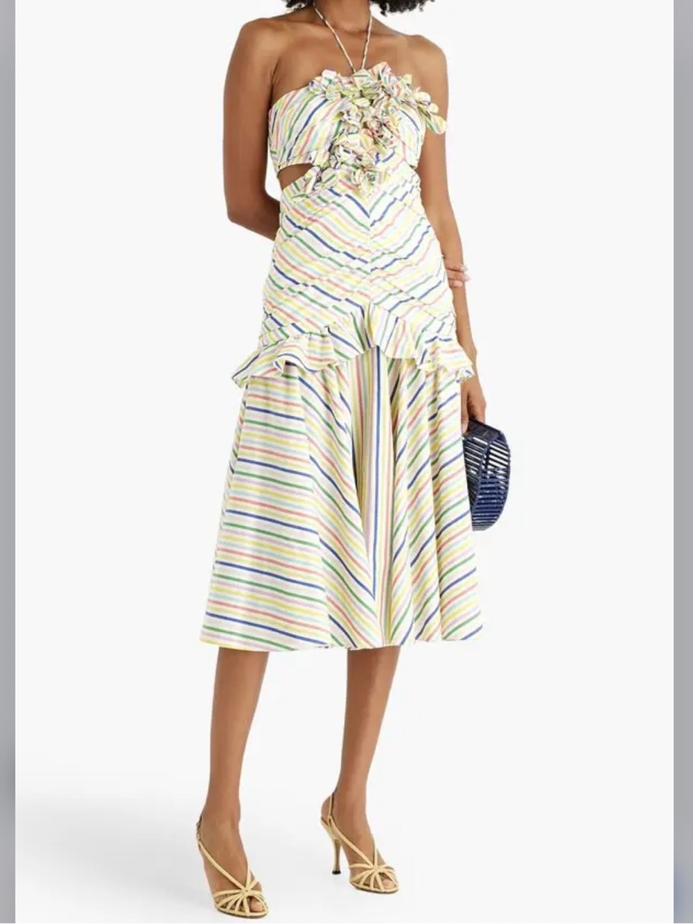 Carolina Herrera Halter Bandeau Ruffled Edge Midi Dress Size 4